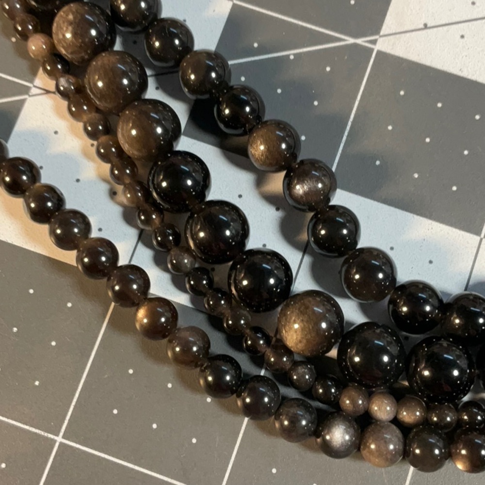 Set Silver Obsidian Stone Beads 10/8/6/4mm